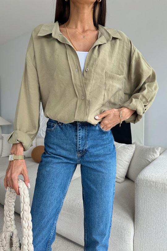 Oversize Tensel Gömlek Haki