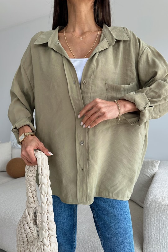 Oversize Tensel Gömlek Haki