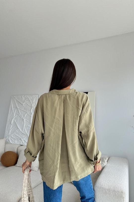Oversize Tensel Gömlek Haki
