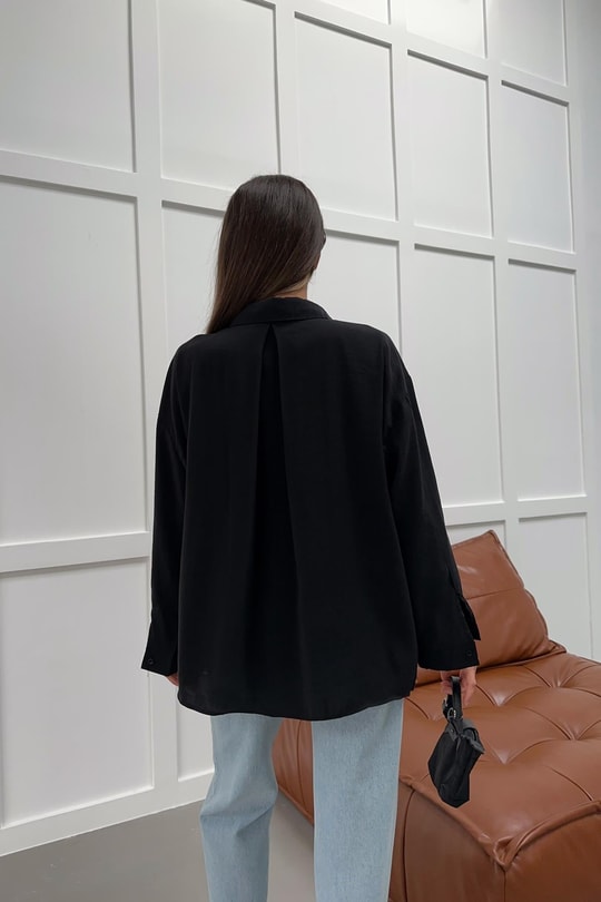 Oversize Tensel Gömlek Siyah