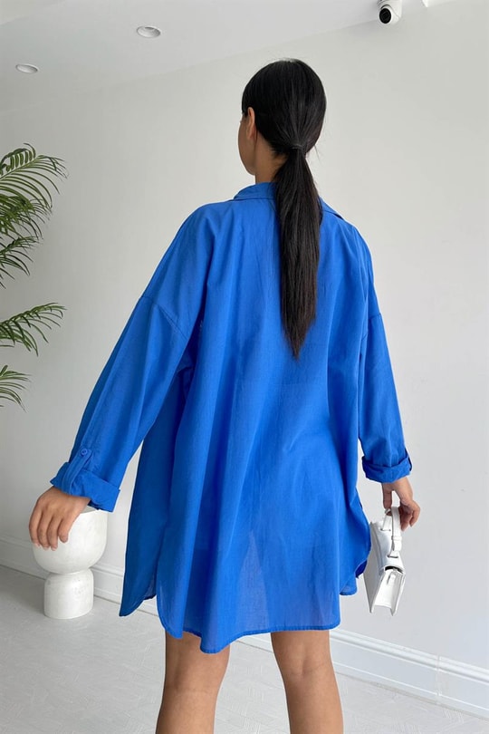 Oversized Trend Gömlek Saks Mavisi