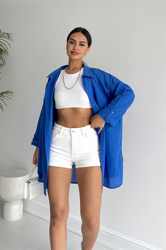 Oversized Trend Gömlek Saks Mavisi