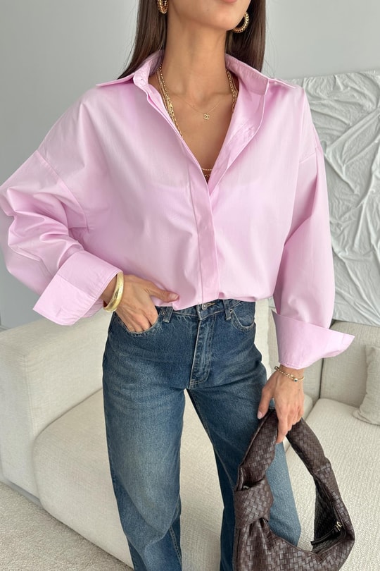 Pamuklu Oversize Gömlek Pembe