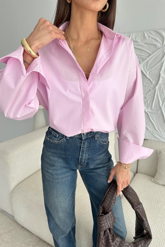 Pamuklu Oversize Gömlek Pembe