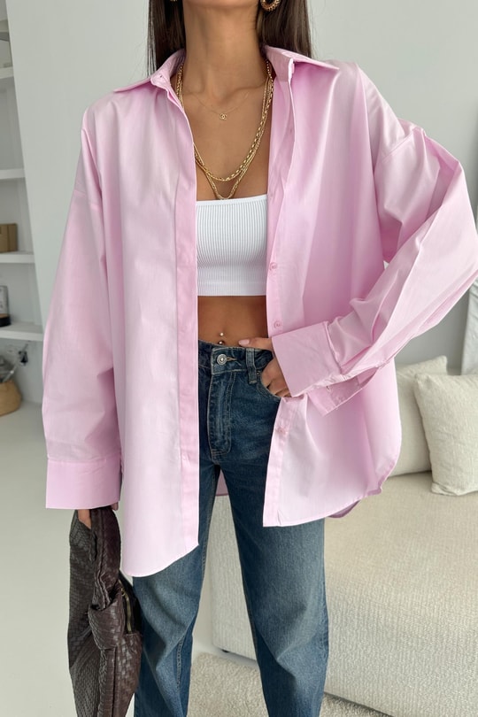 Pamuklu Oversize Gömlek Pembe