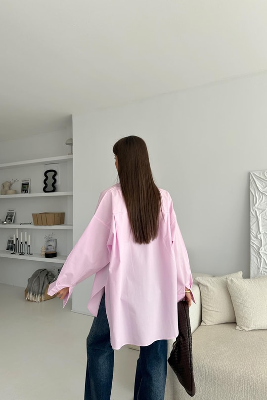 Pamuklu Oversize Gömlek Pembe