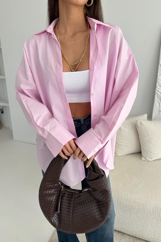 Pamuklu Oversize Gömlek Pembe