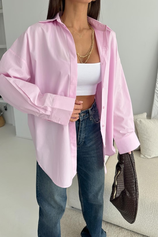 Pamuklu Oversize Gömlek Pembe