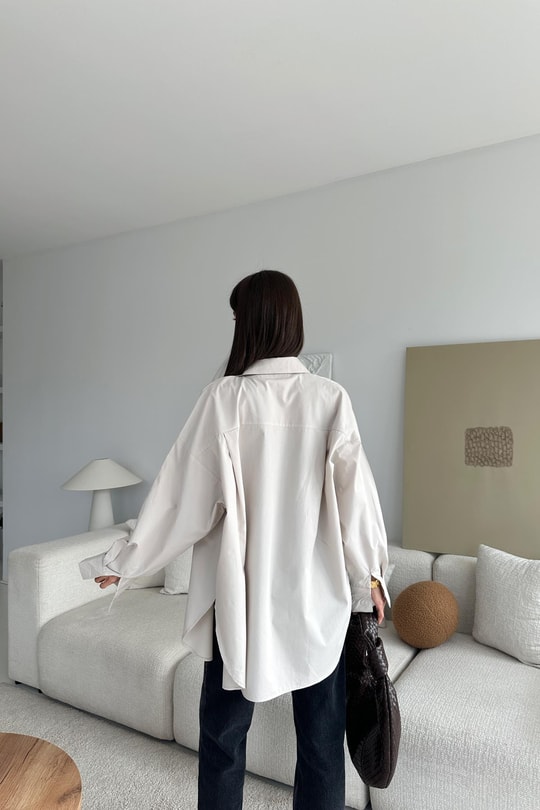 Pamuklu Oversize Gömlek Taş