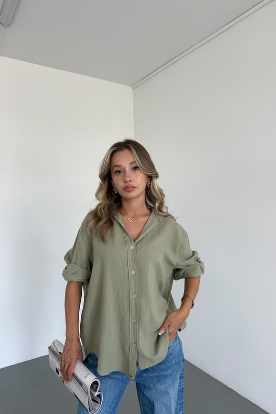 Pamuklu Salaş Gömlek Haki