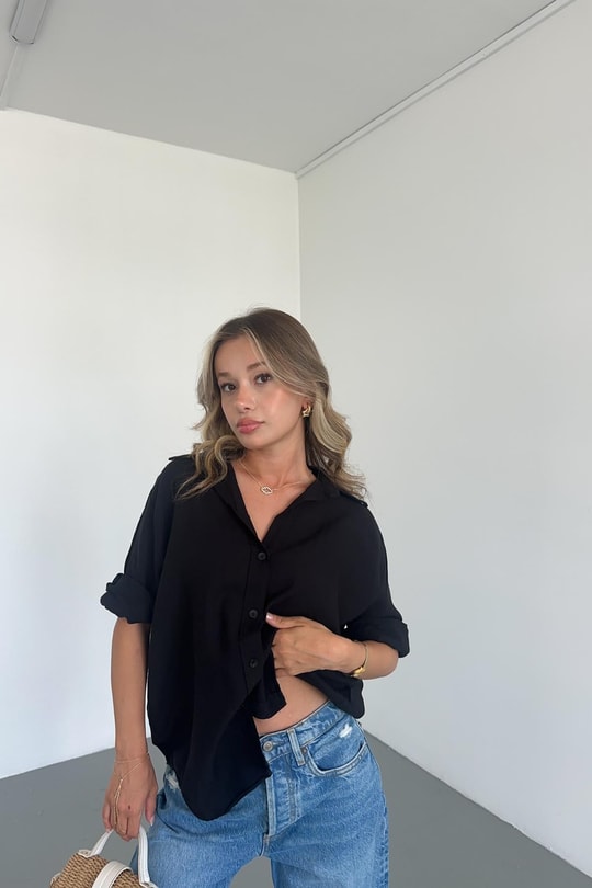 Pamuklu Salaş Gömlek Siyah