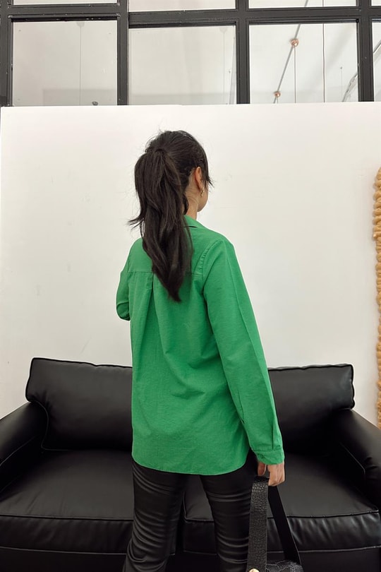 Süs Cep Detay Basic Gömlek Benetton Yeşili