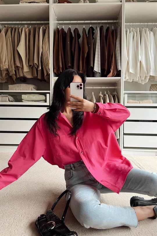 Tek Cep Oversize Gömlek Fuşya