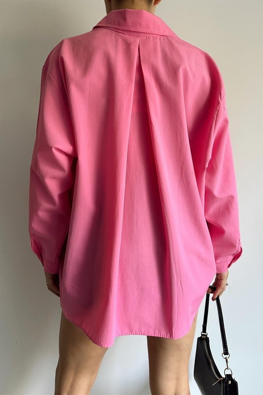 Tek Cep Oversize Gömlek Pembe