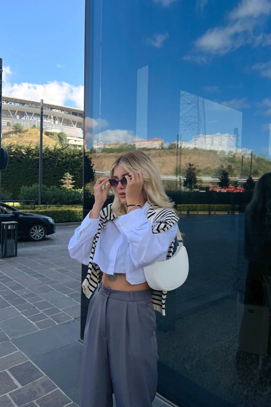 Tek Cepli Crop Gömlek Beyaz