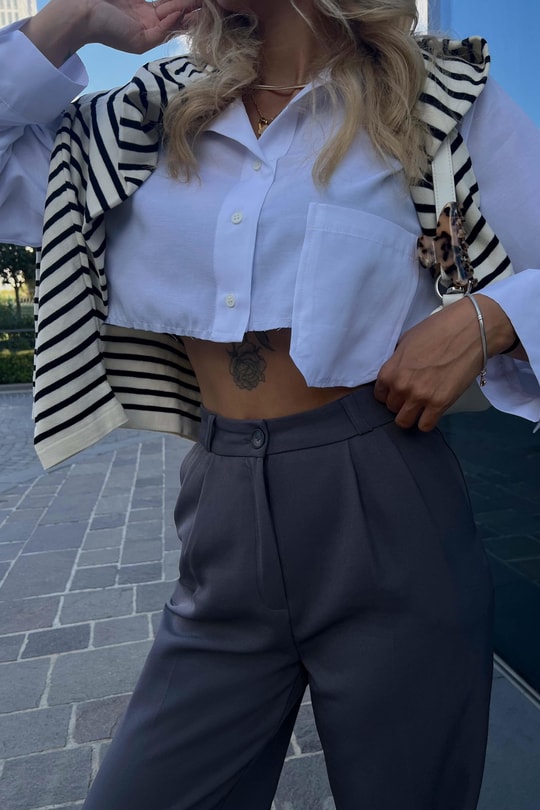 Tek Cepli Crop Gömlek Beyaz