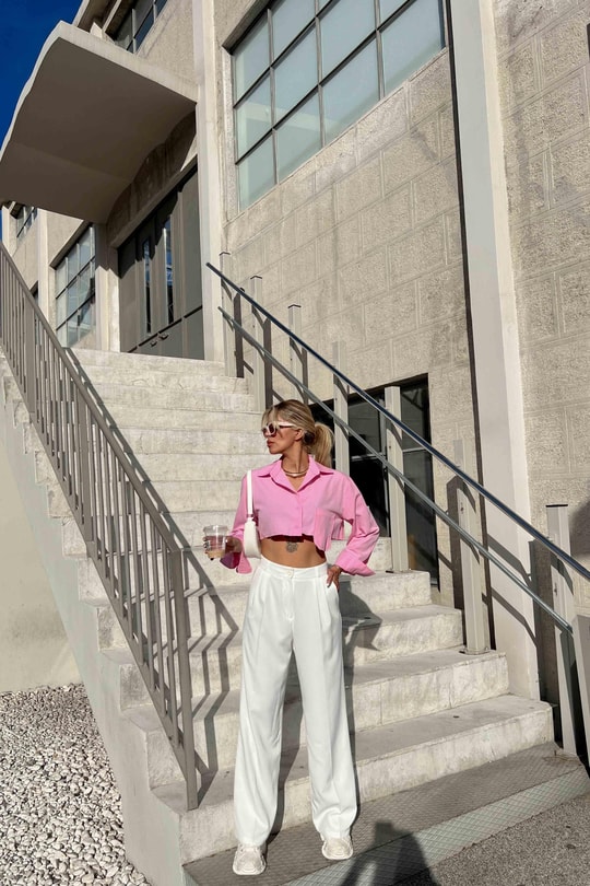 Tek Cepli Crop Gömlek Pembe