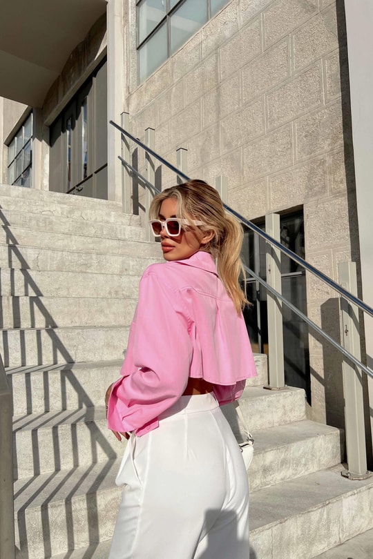 Tek Cepli Crop Gömlek Pembe