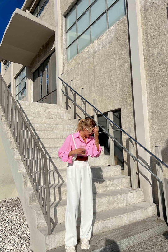 Tek Cepli Crop Gömlek Pembe