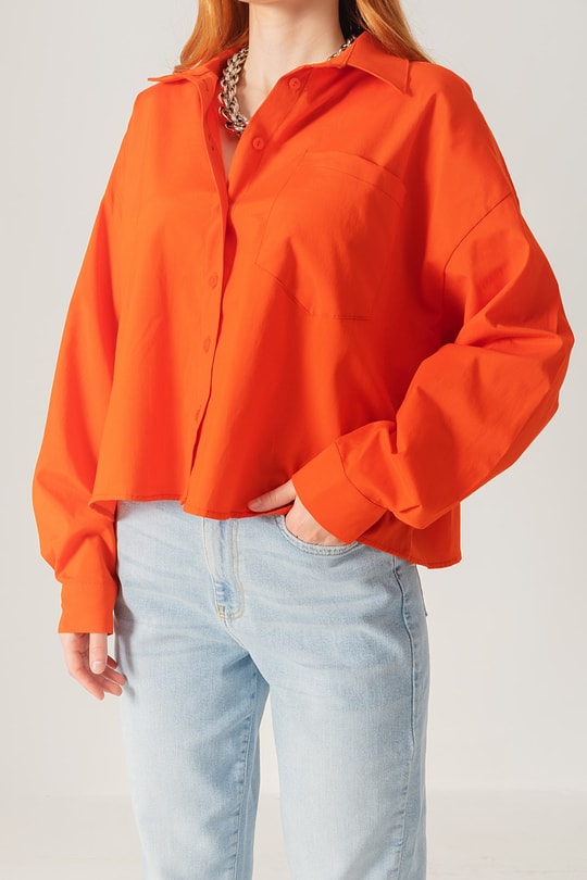Tek Cepli Poplin Gömlek Oranj