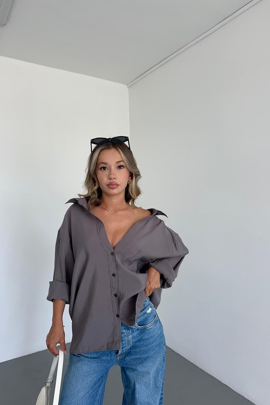 Tensel Oversize Gömlek Füme