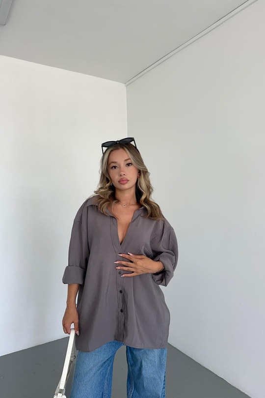 Tensel Oversize Gömlek Füme