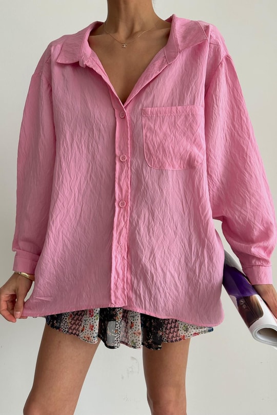 Tensel Oversize Gömlek Pembe