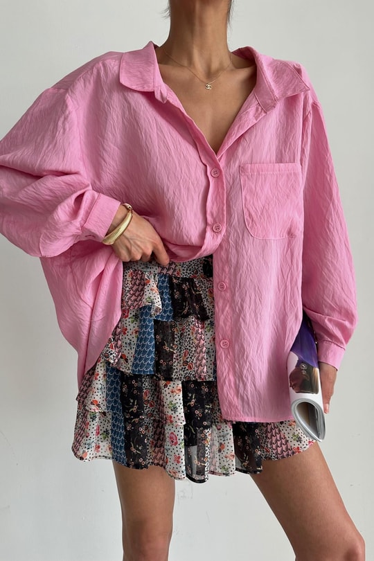 Tensel Oversize Gömlek Pembe