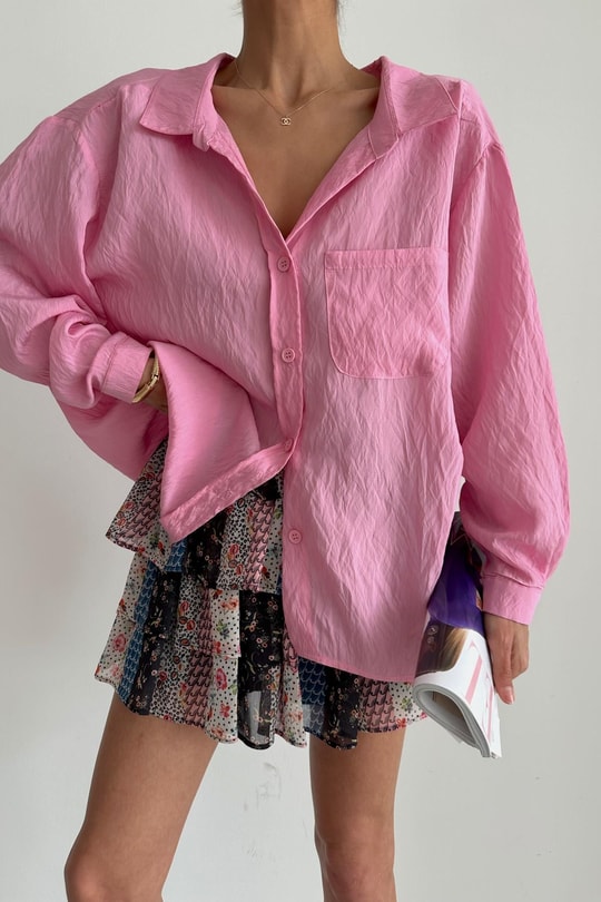 Tensel Oversize Gömlek Pembe