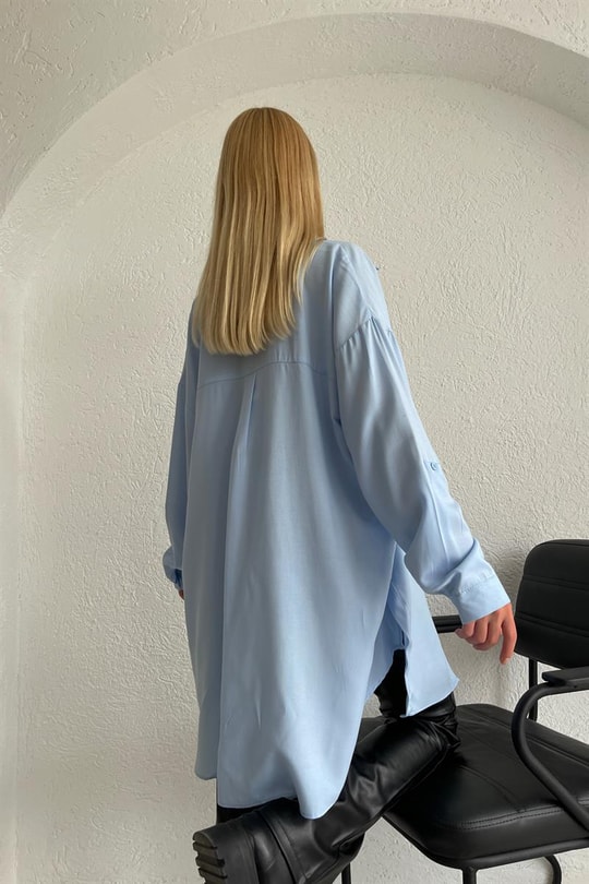 Yan Düğme Detaylı Basic Gömlek Bebe Mavi