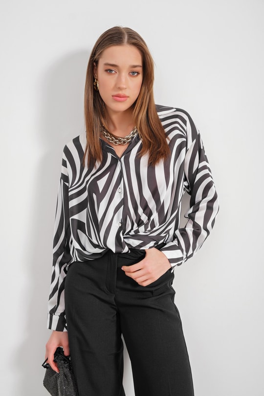Zebra Desen Gömlek Siyah