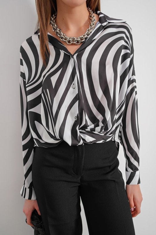 Zebra Desen Gömlek Siyah