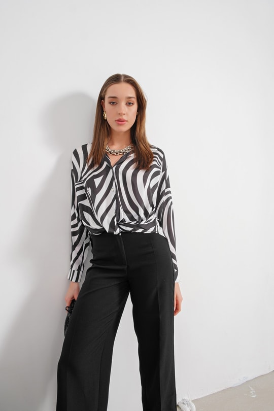Zebra Desen Gömlek Siyah