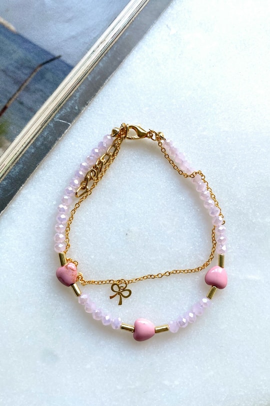 Cam Boncuk Kalp Halhal Pembe