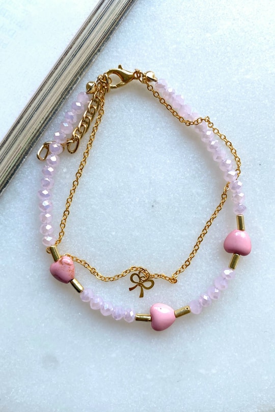 Cam Boncuk Kalp Halhal Pembe