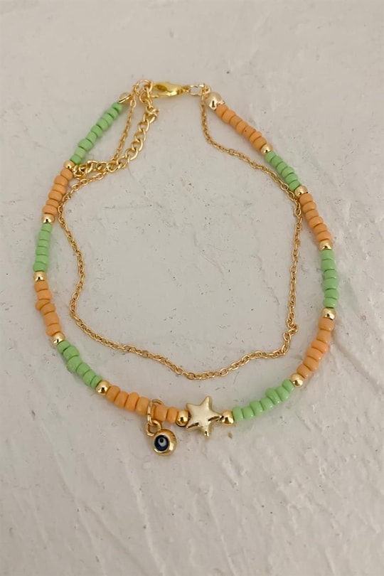 Nazar Boncuklu Yıldız Halhal Yeşil