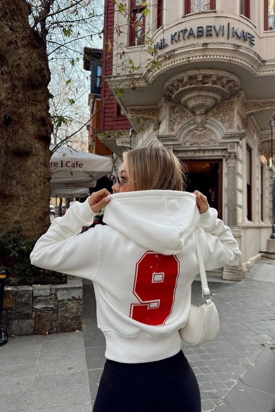 California Baskılı Cropped Hırka Ekru