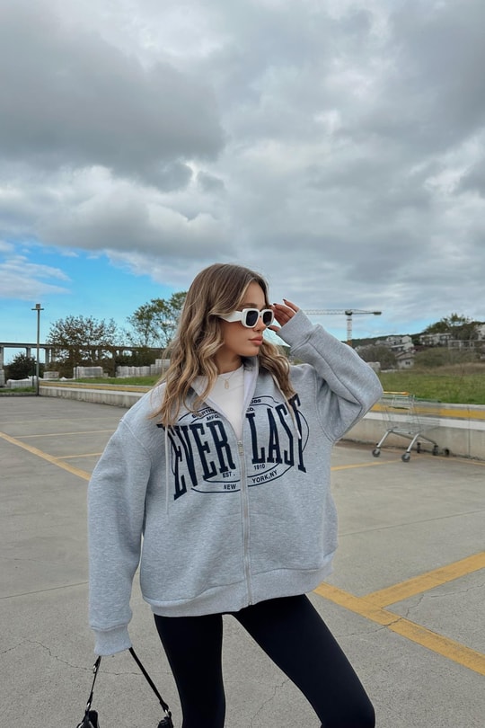 Everlast Baskı Fermuarlı Hırka Gri