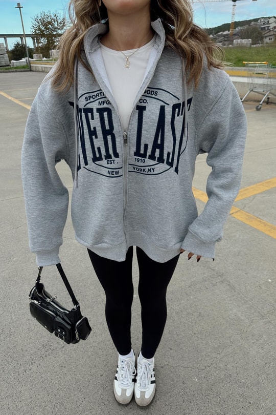 Everlast Baskı Fermuarlı Hırka Gri