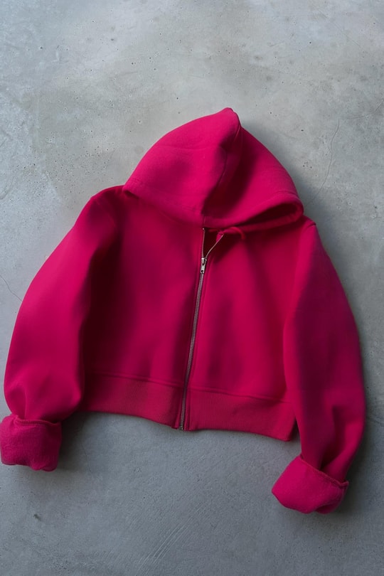 Fermuarlı Crop Hırka Fuşya