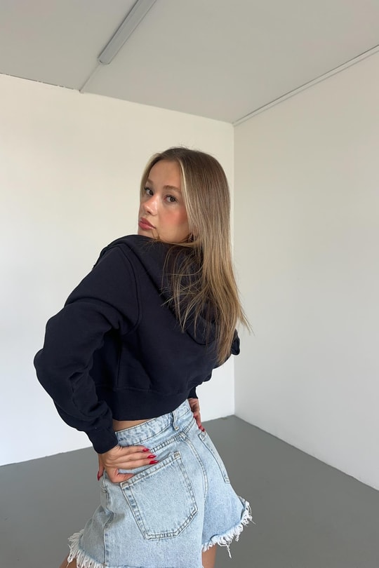 Fermuarlı Crop Hırka Lacivert