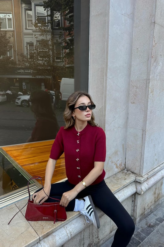 Fiyonk Düğmeli Yumoş Hırka Bordo