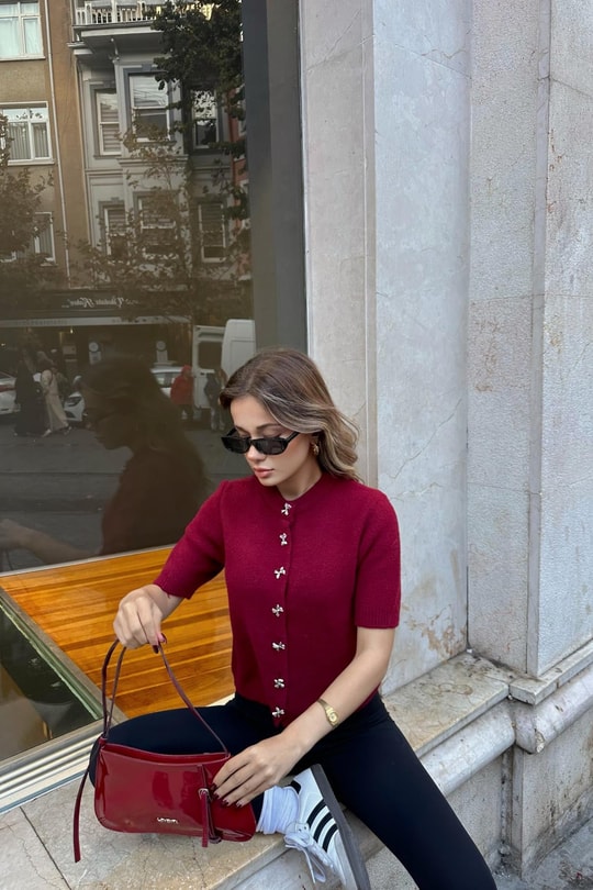 Fiyonk Düğmeli Yumoş Hırka Bordo