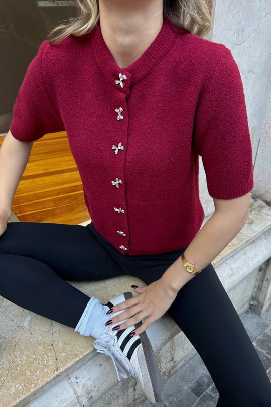 Fiyonk Düğmeli Yumoş Hırka Bordo