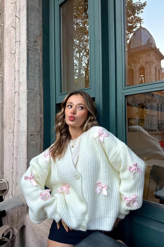 Fiyonklu Pretty Hırka Krem