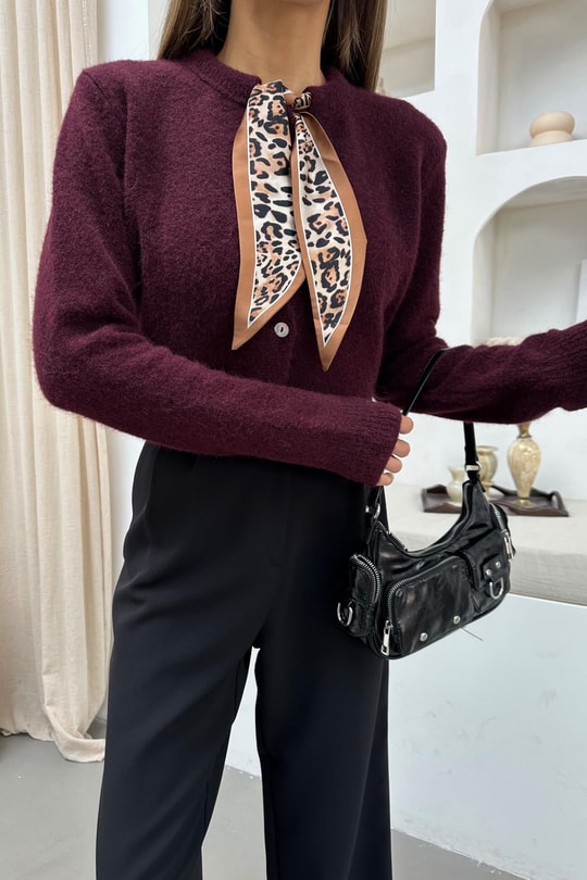 Fularlı Hırka Bordo