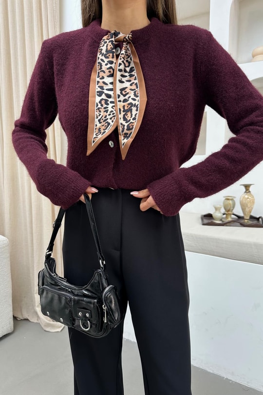Fularlı Hırka Bordo