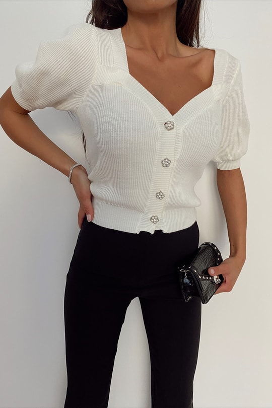 Kalp Yaka Cutest Crop Hırka Ekru