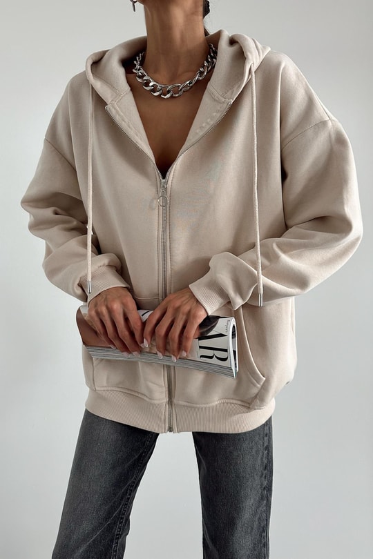 Kanguru Cep Kapüşonlu Hırka Taş