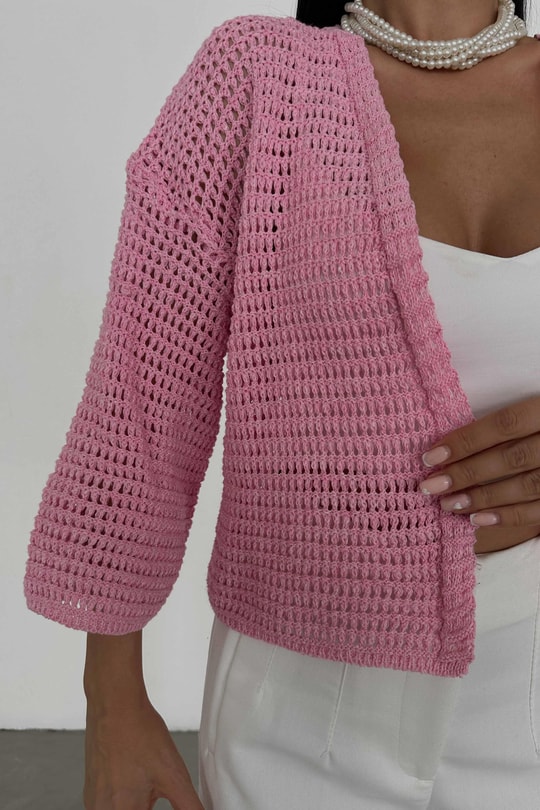 Merserize Triko Hırka Pembe